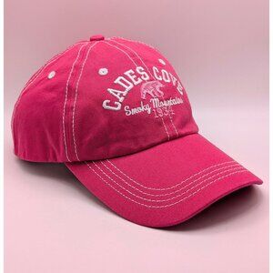 Cades Cove Smoky Mountains Hat Cap Adjustable Strap Back Pink Bear Hiking Nature